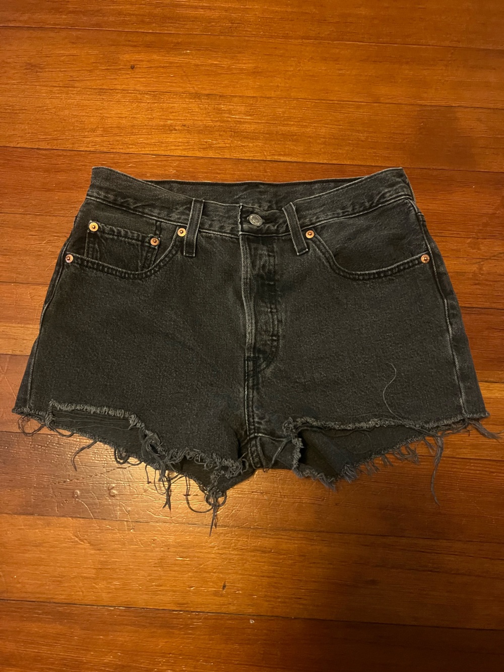 Levi’s 501 Frayed Hem Black Denim Shorts - Women